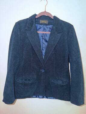Count Romi Womens 6 Navy Blue Suede Blazer Jacket Vintage Tailored Lined